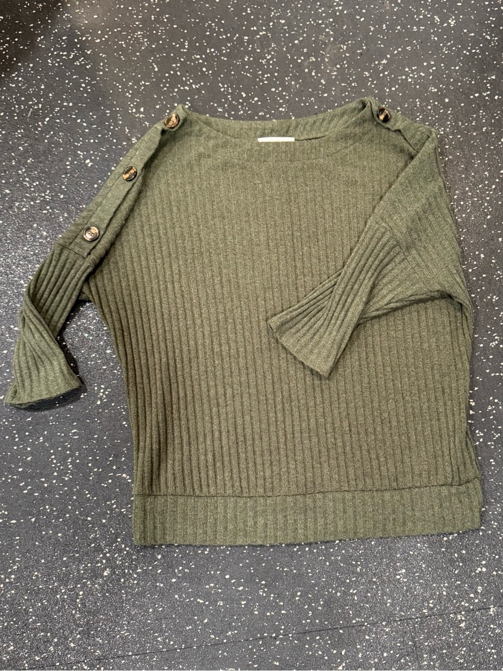 PerSeption Concept Olive Ribbed Button-Shoulder Sweater